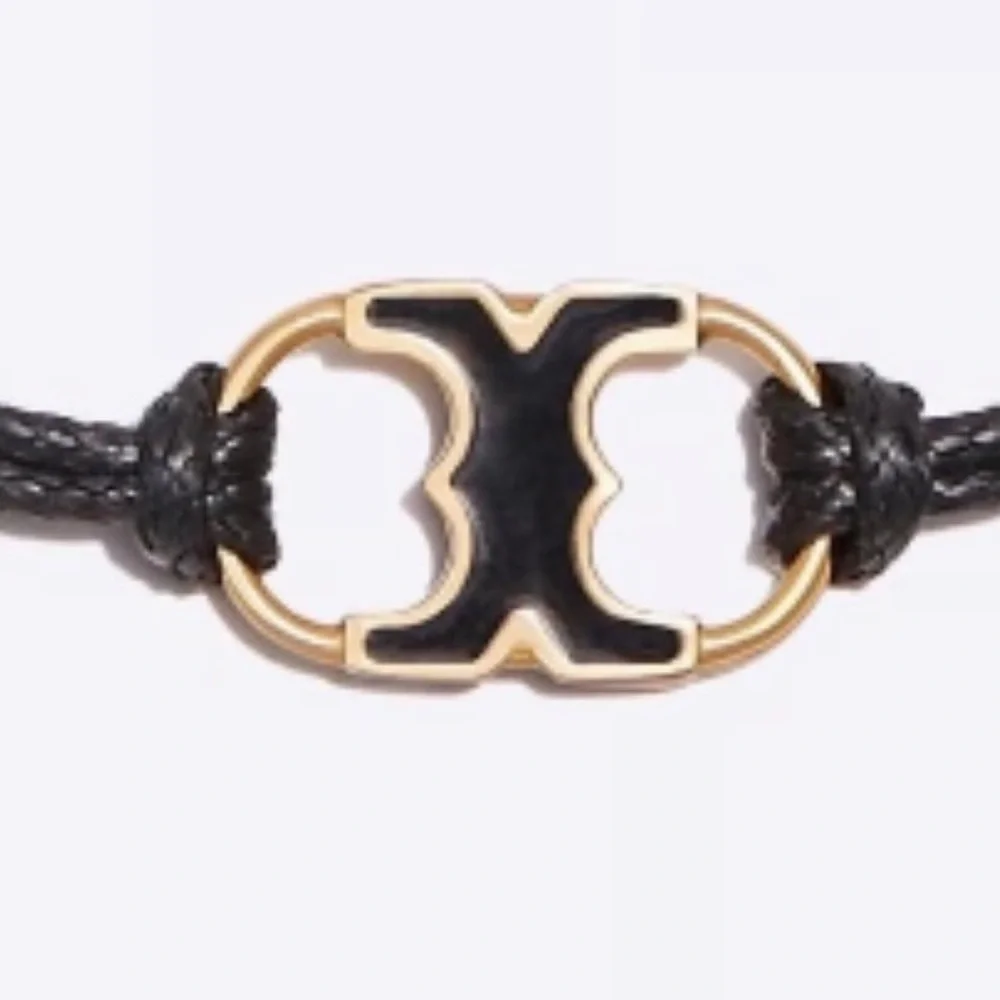Tory Burch Black Embrace Cord Gold Logo Link Bracelet - Picture 3 of 7